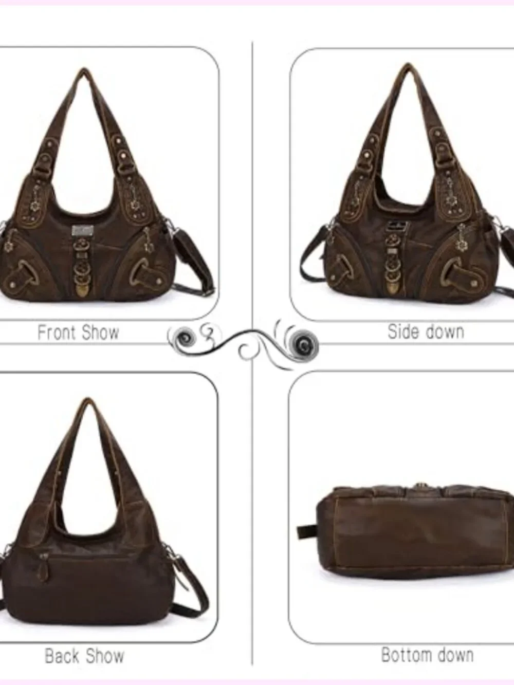 Faux Leather Hobo Handbag Satchel Large Shoulder Bag Convertible